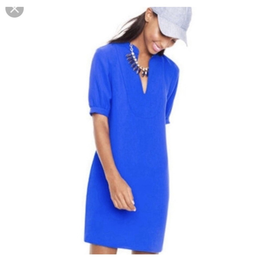 J Crew Dress Sz 12 Blue Crepe Knee Length Short Sleeve Office Work Night Out EUC